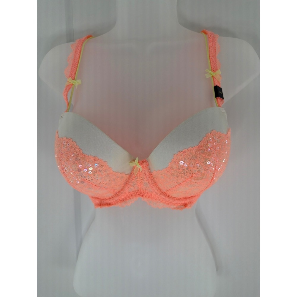 Victoria's Secret Demi Bra Women 34DD Coral New Dream Angels Lace Sequin
